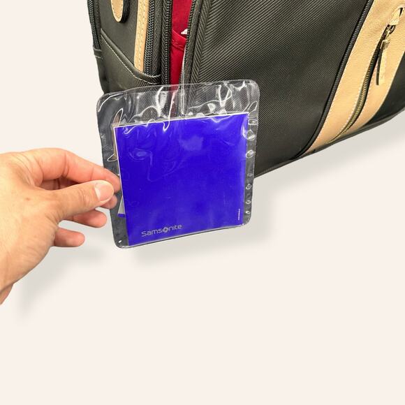 Samsonite Olive Green Carry-On Bag Tan Leather Trim Travel Tote (NWT) - Picture 11 of 13